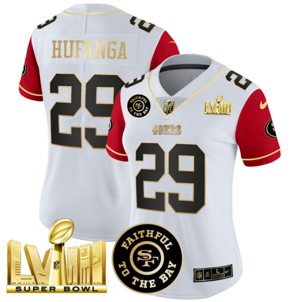 Women's 49ers Faithful & Super Bowl LVIII Gold Patch Vapor Jersey V2 - All Stitched - Image 50