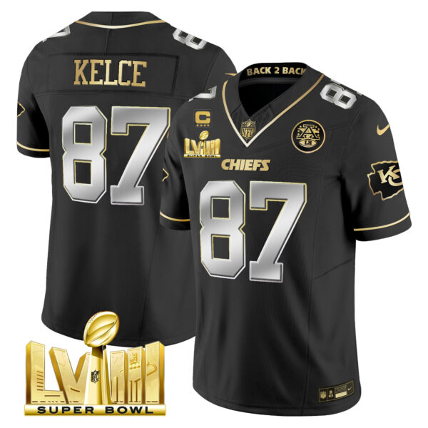 Men's Chiefs Super Bowl LVIII & Back 2 Back Gold Patch Vapor Jersey V5 - All Stitched - Image 2