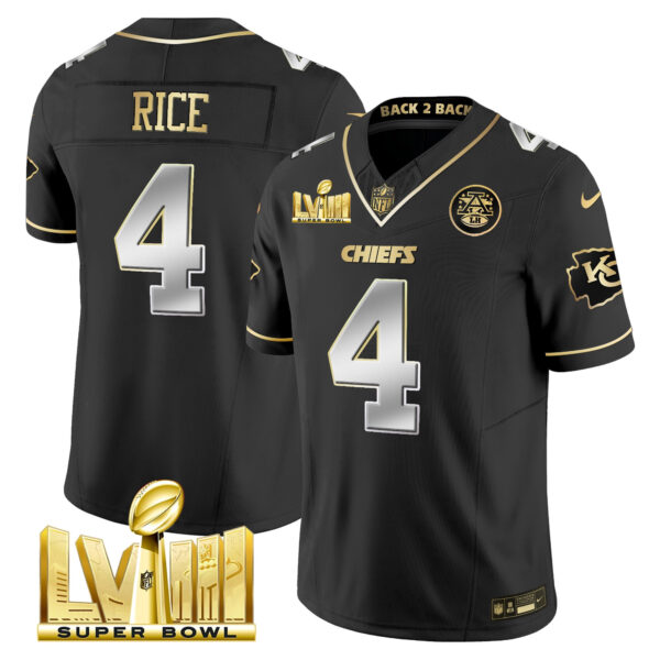 Men's Chiefs Super Bowl LVIII & Back 2 Back Gold Patch Vapor Jersey V5 - All Stitched - Image 7