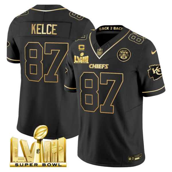 Men's Chiefs Super Bowl LVIII & Back 2 Back Gold Patch Vapor Jersey V5 - All Stitched - Image 9