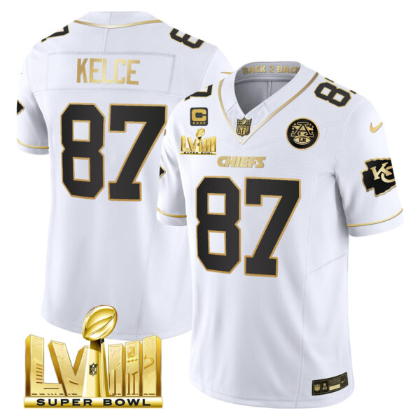 Men's Chiefs Super Bowl LVIII & Back 2 Back Gold Patch Vapor Jersey V5 - All Stitched - Image 16