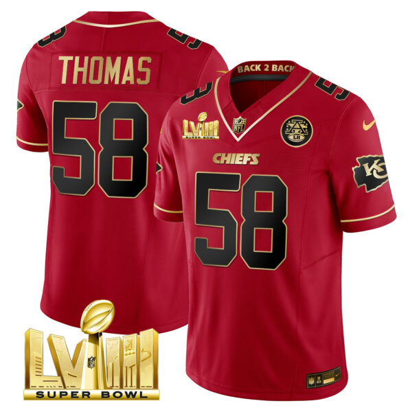 Men's Chiefs Super Bowl LVIII & Back 2 Back Gold Patch Vapor Jersey V5 - All Stitched - Image 45