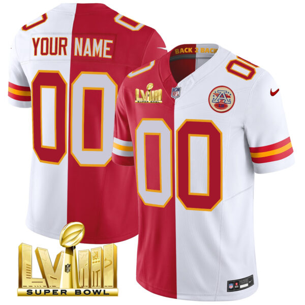 Chiefs Super Bowl LVIII & Back 2 Back Gold Patch Vapor Custom Jersey V5 - All Stitched - Image 5