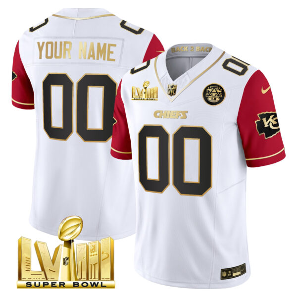 Chiefs Super Bowl LVIII & Back 2 Back Gold Patch Vapor Custom Jersey V5 - All Stitched - Image 6