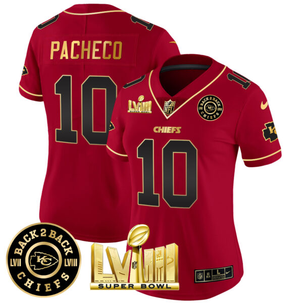 Women's Chiefs Super Bowl LVIII & Back 2 Back Patch Vapor Jersey V3 - All Stitched - Image 25