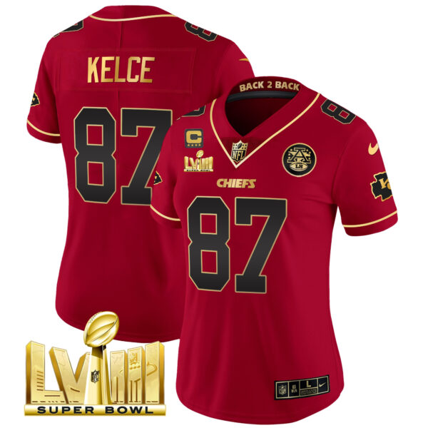 Women's Chiefs Super Bowl LVIII & Back 2 Back Patch Vapor Jersey V5 - All Stitched - Image 44