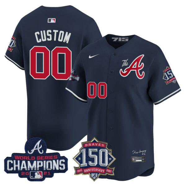 Atlanta Braves Champions & 150th Patch Vapor Premier Limited Custom Jersey - All Stitched - Image 6