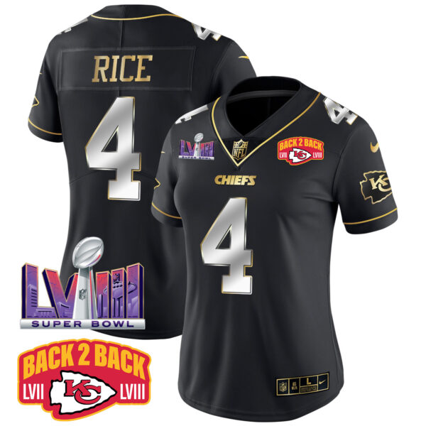 Women's Chiefs Super Bowl LVIII & Back 2 Back Patch Vapor Jersey V2 - All Stitched - Image 7