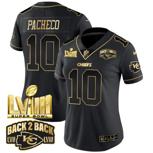 Women's Chiefs Super Bowl LVIII & Back 2 Back Gold Patch Vapor Jersey V2 - All Stitched - Image 12