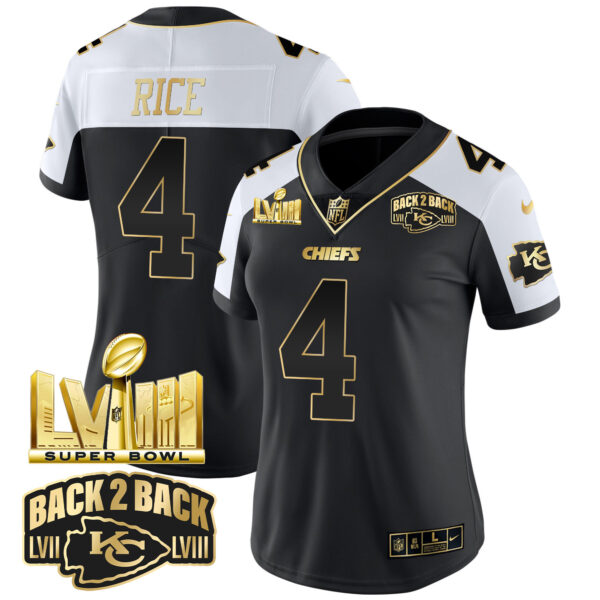 Women's Chiefs Super Bowl LVIII & Back 2 Back Gold Patch Vapor Jersey V2 - All Stitched - Image 31