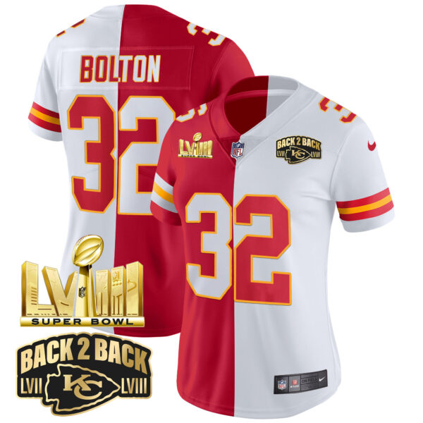 Women's Chiefs Super Bowl LVIII & Back 2 Back Gold Patch Vapor Jersey V2 - All Stitched - Image 38