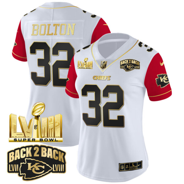 Women's Chiefs Super Bowl LVIII & Back 2 Back Gold Patch Vapor Jersey V2 - All Stitched - Image 46