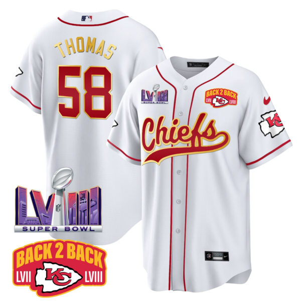Men's Chiefs Super Bowl LVIII & Back 2 Back Patch Baseball Jersey - All Stitched - Image 10
