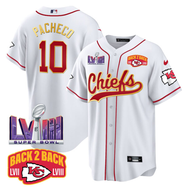 Men's Chiefs Super Bowl LVIII & Back 2 Back Patch Baseball Jersey - All Stitched - Image 11