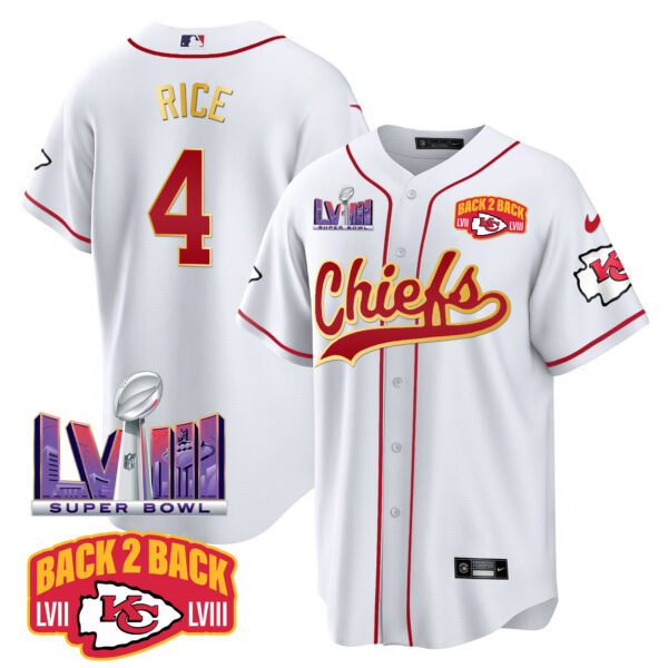Men's Chiefs Super Bowl LVIII & Back 2 Back Patch Baseball Jersey - All Stitched - Image 14