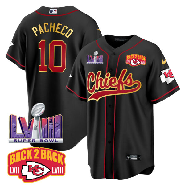 Men's Chiefs Super Bowl LVIII & Back 2 Back Patch Baseball Jersey - All Stitched - Image 18