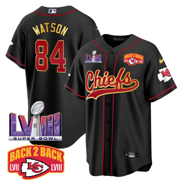Men's Chiefs Super Bowl LVIII & Back 2 Back Patch Baseball Jersey - All Stitched - Image 19