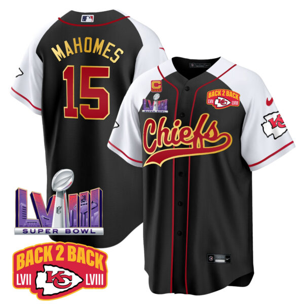 Men's Chiefs Super Bowl LVIII & Back 2 Back Patch Baseball Jersey - All Stitched - Image 22