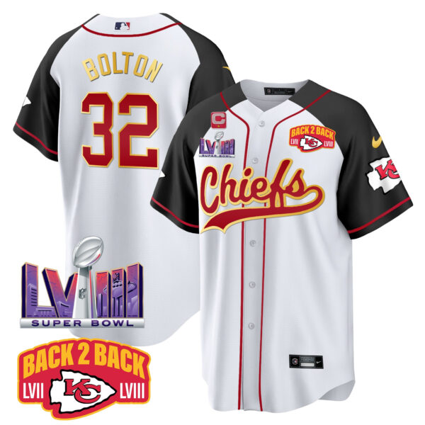 Men's Chiefs Super Bowl LVIII & Back 2 Back Patch Baseball Jersey - All Stitched - Image 34