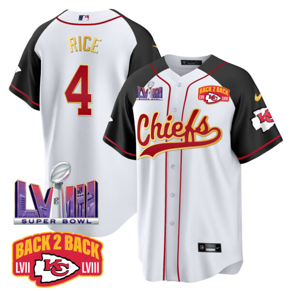 Men's Chiefs Super Bowl LVIII & Back 2 Back Patch Baseball Jersey - All Stitched - Image 35