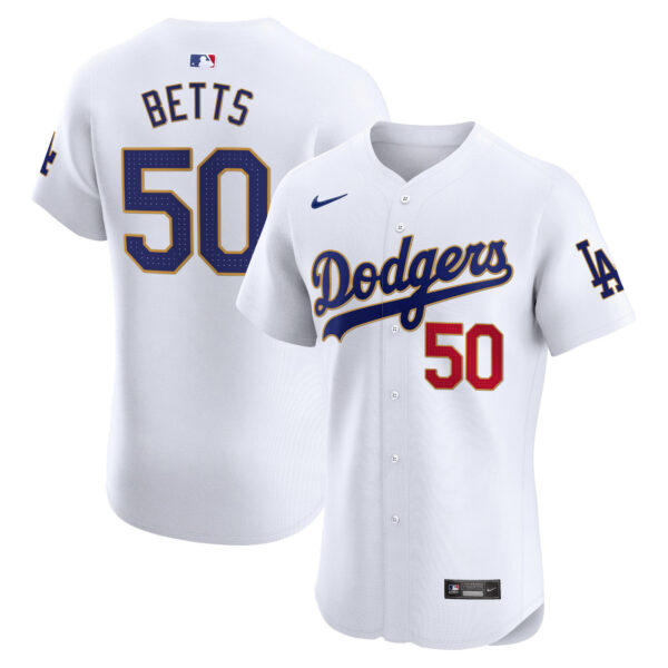 Men's Los Angeles Dodgers Gold Trim Premier Elite Jersey - All Stitched - Image 3