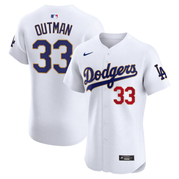 Men's Los Angeles Dodgers Gold Trim Premier Elite Jersey - All Stitched - Image 8