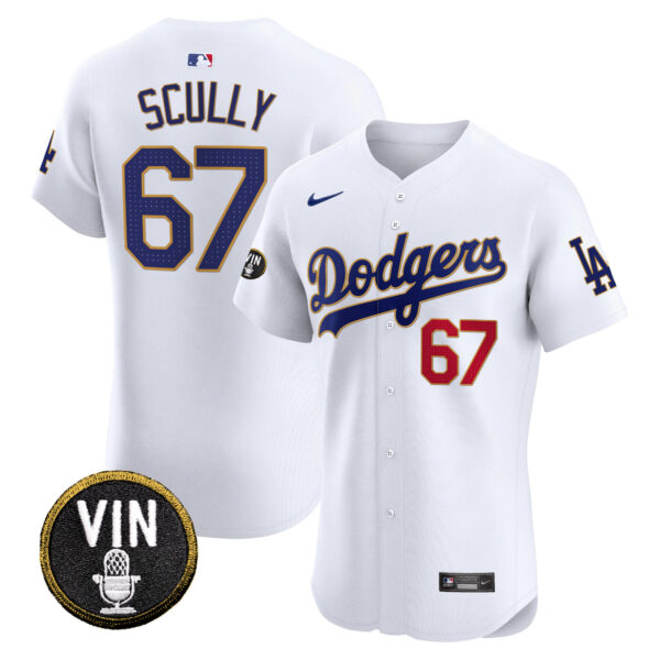 Men's Dodgers Vin Scully Patch Gold Trim Vapor Premier Elite Jersey - All Stitched - Image 4