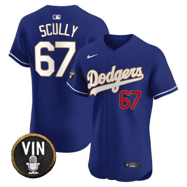 Men's Dodgers Vin Scully Patch Gold Trim Vapor Premier Elite Jersey - All Stitched - Image 14