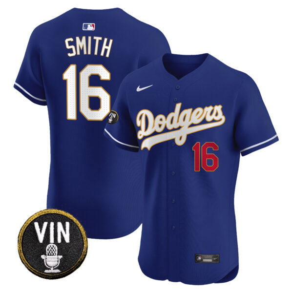 Men's Dodgers Vin Scully Patch Gold Trim Vapor Premier Elite Jersey - All Stitched - Image 15