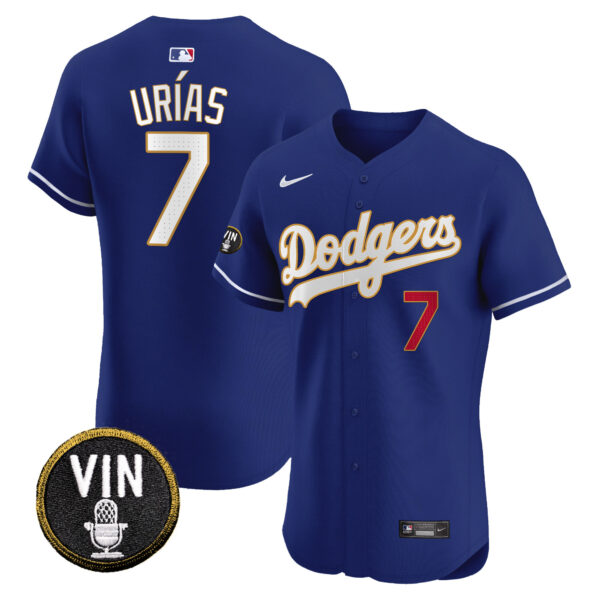 Men's Dodgers Vin Scully Patch Gold Trim Vapor Premier Elite Jersey - All Stitched - Image 19