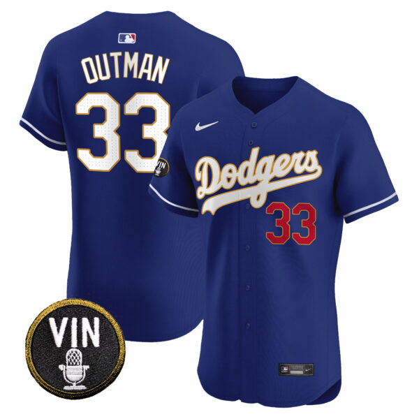 Men's Dodgers Vin Scully Patch Gold Trim Vapor Premier Elite Jersey - All Stitched - Image 18
