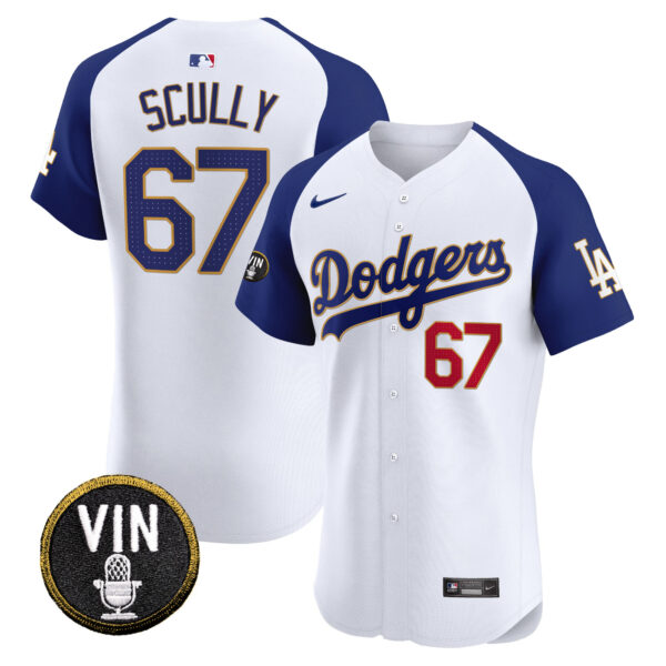 Men's Dodgers Vin Scully Patch Gold Trim Vapor Premier Elite Jersey - All Stitched - Image 24