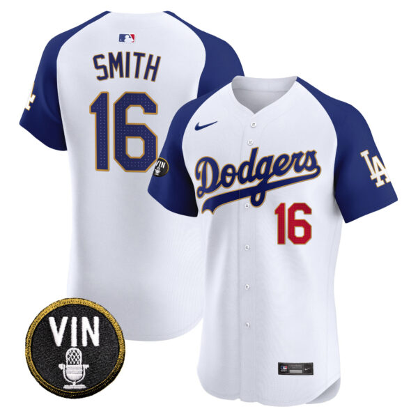Men's Dodgers Vin Scully Patch Gold Trim Vapor Premier Elite Jersey - All Stitched - Image 25