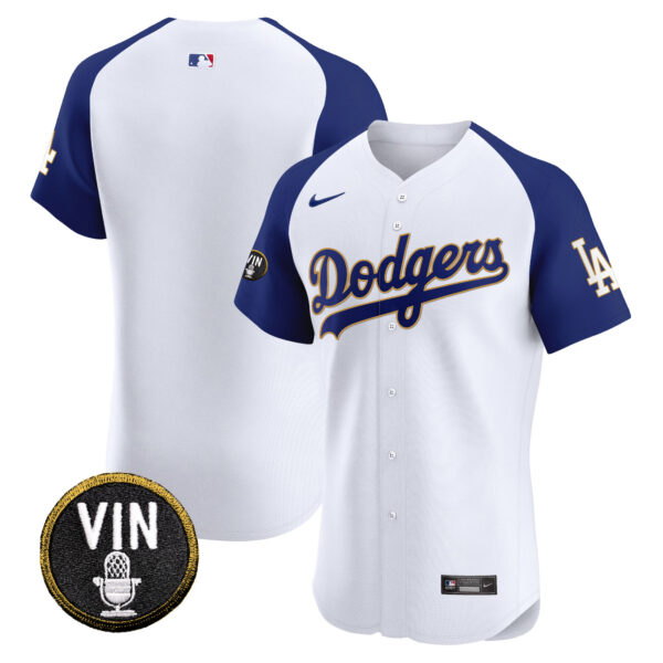 Men's Dodgers Vin Scully Patch Gold Trim Vapor Premier Elite Jersey - All Stitched - Image 30