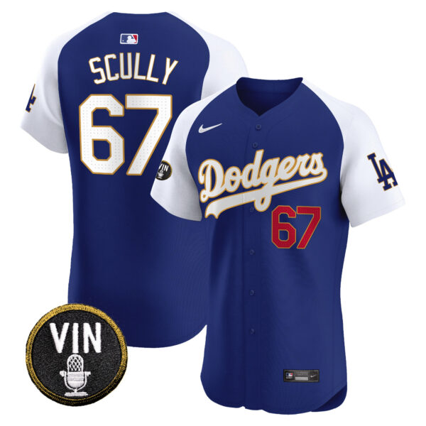 Men's Dodgers Vin Scully Patch Gold Trim Vapor Premier Elite Jersey - All Stitched - Image 34