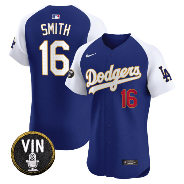 Men's Dodgers Vin Scully Patch Gold Trim Vapor Premier Elite Jersey - All Stitched - Image 35