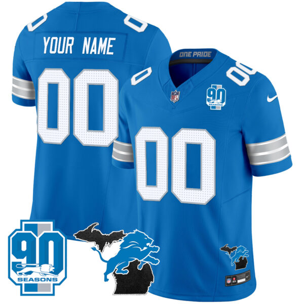 Detroit Lions 2025 Michigan & 90th Year Patch Vapor Custom Jersey - All Stitched - Image 4