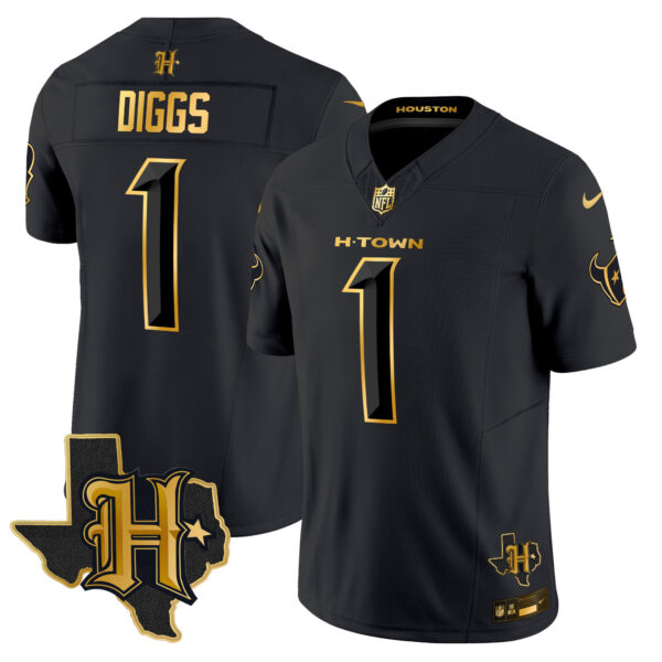 Men's Houston Texans 2024 Texas Patch Gold Vapor Limited Jersey - All Stitched - Image 20