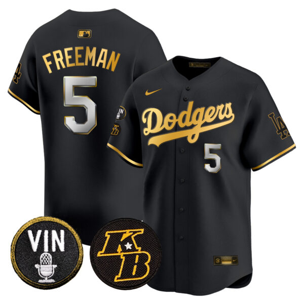 Men's Dodgers Vin & Kobe Patch Gold Trim Vapor Premier Limited Jersey - All Stitched - Image 2