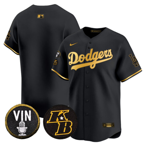 Men's Dodgers Vin & Kobe Patch Gold Trim Vapor Premier Limited Jersey - All Stitched - Image 8