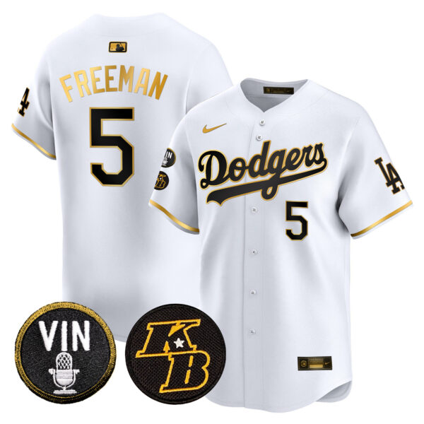 Men's Dodgers Vin & Kobe Patch Gold Trim Vapor Premier Limited Jersey - All Stitched - Image 10