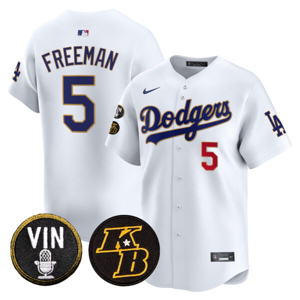 Men's Dodgers Vin & Kobe Patch Gold Trim Vapor Premier Limited Jersey - All Stitched - Image 18