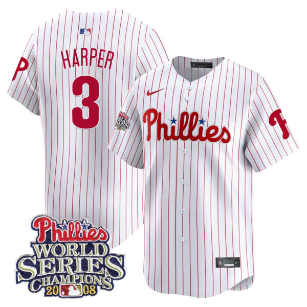 Men's Phillies 2008 World Series Champions Patch Vapor Premier Limited Jersey - All Stitched - Image 8