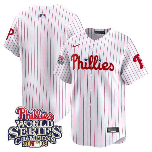 Men's Phillies 2008 World Series Champions Patch Vapor Premier Limited Jersey - All Stitched - Image 14
