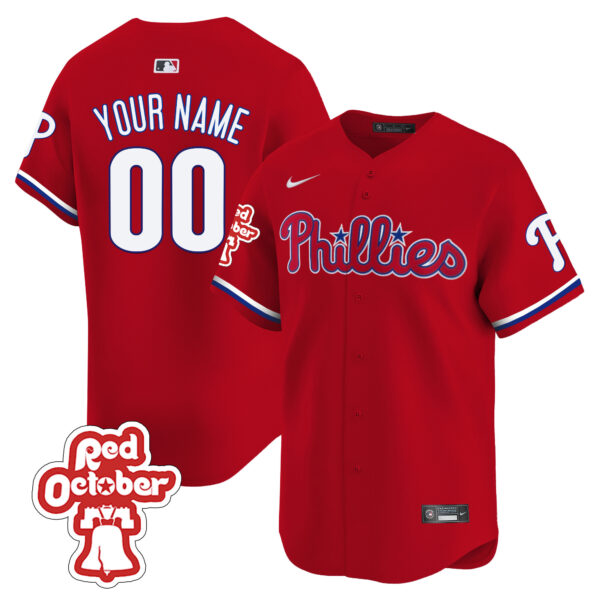 Phillies Red Octorber Patch Vapor Premier Limited Custom Jersey - All Stitched - Image 3