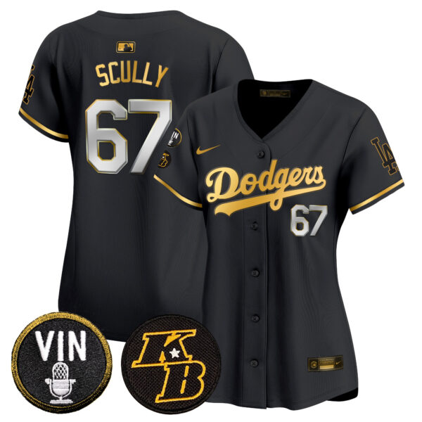 Women's Dodgers Vin & Kobe Patch Gold Trim Vapor Premier Limited Jersey - All Stitched - Image 5