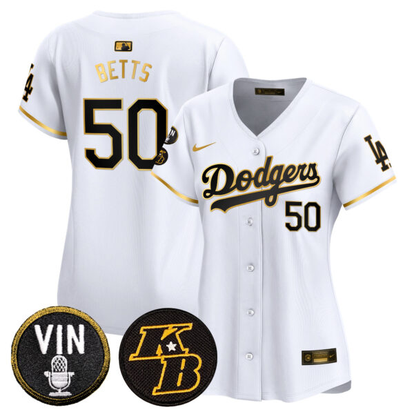 Women's Dodgers Vin & Kobe Patch Gold Trim Vapor Premier Limited Jersey - All Stitched - Image 12
