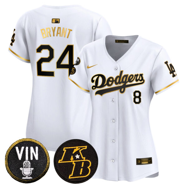 Women's Dodgers Vin & Kobe Patch Gold Trim Vapor Premier Limited Jersey - All Stitched - Image 13