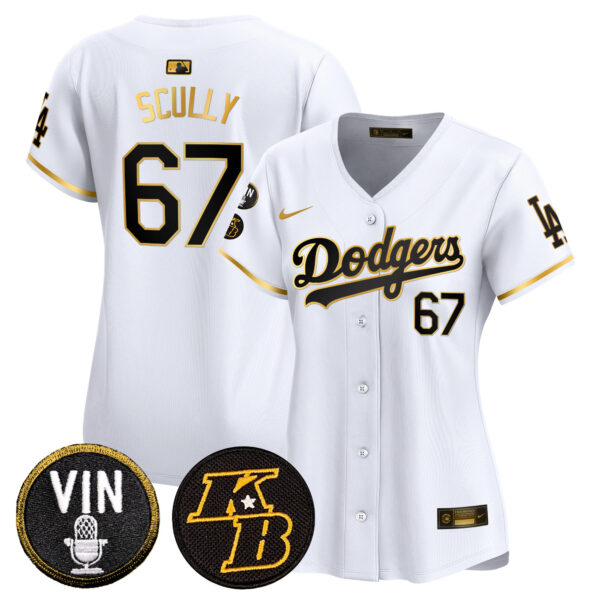 Women's Dodgers Vin & Kobe Patch Gold Trim Vapor Premier Limited Jersey - All Stitched - Image 14