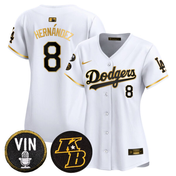 Women's Dodgers Vin & Kobe Patch Gold Trim Vapor Premier Limited Jersey - All Stitched - Image 15
